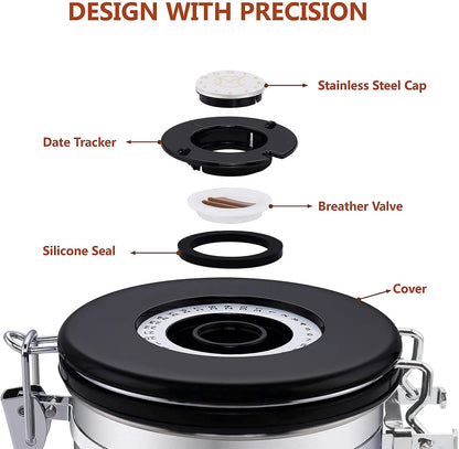 Airtight Coffee Bean Container - Co2 Valve Coffee Bean Canister with Scoop for Ground Coffee Large Copper 21oz