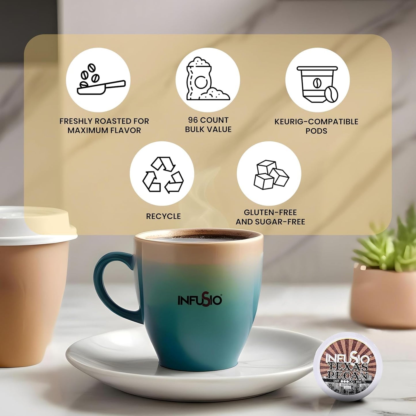 InfuSio Flavored Coffee Pods Variety Pack – 48 Count, 12 Gourmet Medium Roast Dessert-Inspired Blends like Bananas Foster & Crème Brûlée, Compatible with Keurig K-Cup 2.0 Brewers