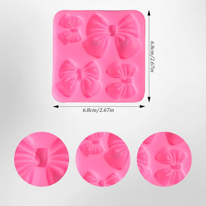 Bow Molds for Chocolate 4 PCS,Bow Chocolate Molds Silicone DIY Baking Supplies,for Chocolate, Fondant, Ice Cubes, and More(Square+round, Pink, 2.7in)