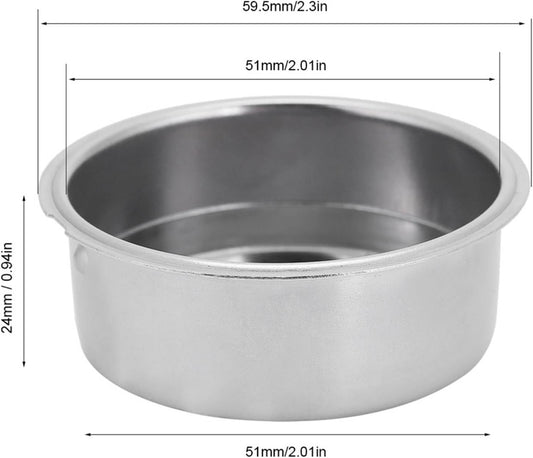 Kodily Stainless Steel Coffee Filter, 51mm Double Cup Pressurized Filter Basket, Espresso Filter Basket Coffee Machine Replacement Accessories for Portafilter Coffee Machine