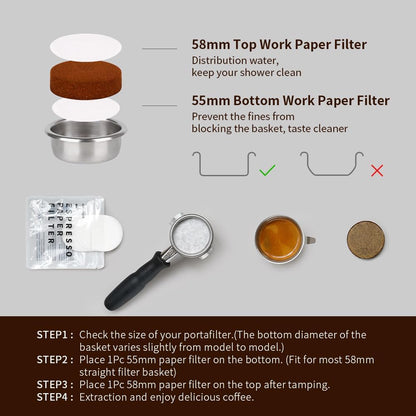watchget 55mm Espresso Paper Filters - 500 Pcs Disposable Unbleached Coffee Filter Papers, Coffee Puck Screen Portafilter Filters for 58mm Portafilter Baskets and Espresso Machines