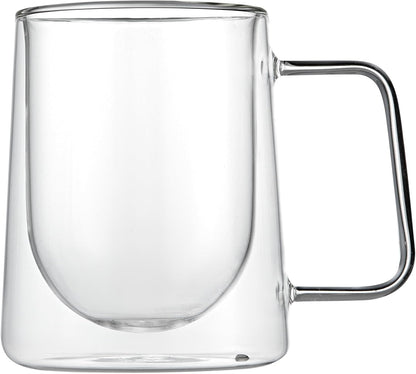 Restaurantware-Forma Professional 10.2 Ounce Double Wall Coffee Mugs, 2 Insulated Coffee Mugs With Handle - Dishwashable, Reusable, Clear Glass Beverage Cups, Freezable, For Hot Or Cold Beverages
