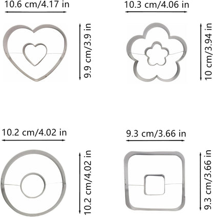 Large Size Donut Design Cookie Cutters Set of 4 pcs, Stainless Steel 4 Shapes Cream-filled Doughnut Fondant Cutter Molds Baking DIY (Round + Square + Heart + Flower)