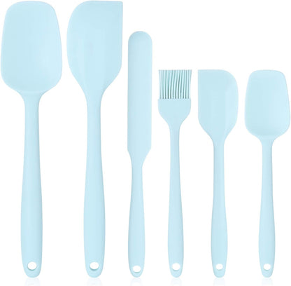 Heat Resistant Silicone Spatulas Set Food Grade Silicone Seamless One Piece Design BPA-Free,Non-Stick,Dishwasher Safe,Cooking and Mixing Set of 6PCS-Blue (Blue)