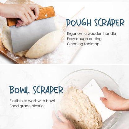 rorecay Banneton Bread Proofing Basket Sourdough Bread Baking Supplies, 9 Inch Round + 10 Inch Oval Proofing Bowls with Dough Whisk Bread Lame Dough Scraper Bread Making Tools and Accessories Set
