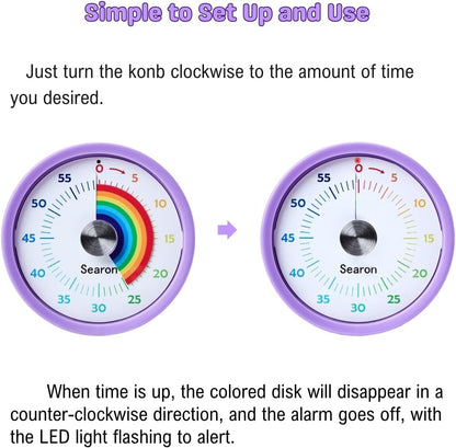 Searon Kitchen Timers for Cooking, Magnetic Visual Timer for Kids Teachers Classroom School ADHD Autism Oven or Adult with Special Needs (Purple)