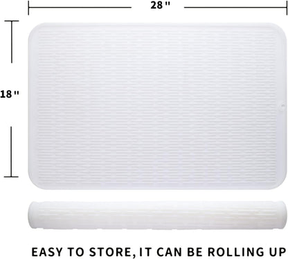 Silicone Dish Drying Mat for Multiple Usage,Easy clean,Eco-friendly,Heat-resistant Silicone Mat for Kitchen Counter or Sink,Refrigerator or Drawer Liner Translucent 3XL 28 inches x 18 inches