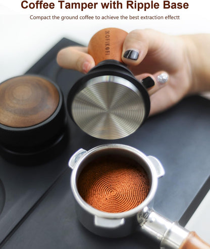 58mm Espresso Tamper, Coffee Tamper with 30lbs Spring Loaded, Espresso Coffee Tamper with Stainless Steel Ripple Base and Rosewood Handle Fits for E61,Breville and All 58mm Espresso Machines