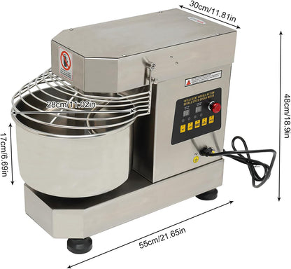 Commercial Food Mixer 750w,Stainless Steel Dual Rotating Dough Kneading Machine,10.5QT Heavy-duty Dough Mixer with Food-Grade Bowl Security Shield Timer for Bakery Restaurant Home