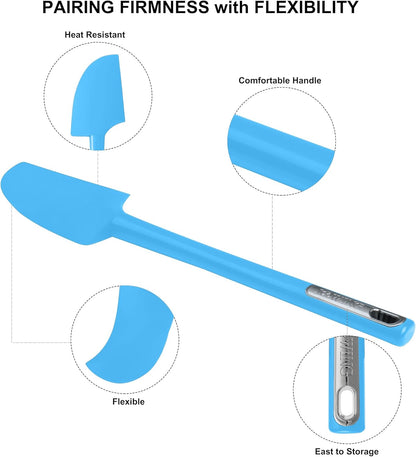 Premium Silicone Spatula Set, JXWING Flexible Heat Resistant Non-slip Handle Baking Cooking Rubber Spatulas, Blue