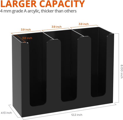 Richboom Acrylic Coffee Cup and Lid Storage Organizer Holder, 3 Compartments, Black