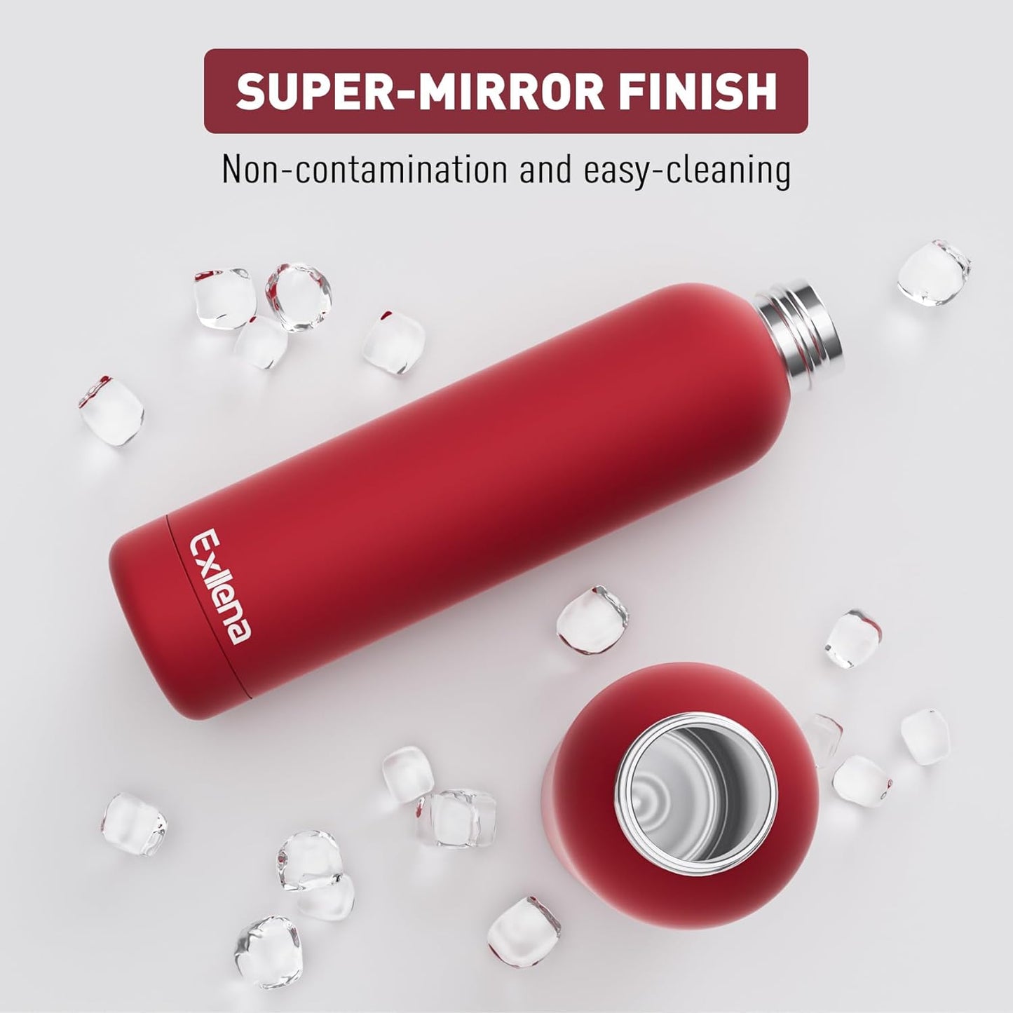 Slim Insulated Water Bottles for Travel 32oz with Clip, Double Wall Vacuum Stainless Steel Water Bottle Keeps Drinks Cold 24 Hrs/Hot 12 Hrs, 100% Leakproof, BPA Free（Red）