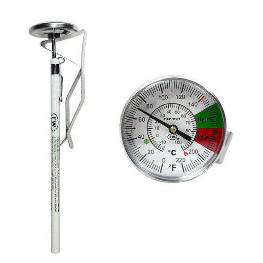 Rattleware 7” Easy Steam Thermometer for Home, Cafe, Restaurants, Residential, or Commercial Use - Milk Frothing and Barista Thermometer - Durable Fast Reading (45mm Dial)