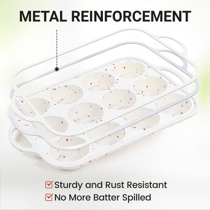 CAKETIME Silicone Muffin Pans for Baking, Metal Reinforced Frame Regular 24 Cups & Mini 12 Cups Cupcake Pan Nonstick Muffin Pan for Homemade Baking Easy to Handle