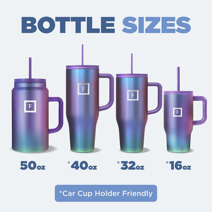 IRON °FLASK Co-Pilot Insulated Mug w/Straw & Flip Cap Lids - Cup Holder Bottle for Hot, Cold Drink - Leak-Proof - Water, Coffee Portable Travel Mug - A Morning Mist, 40 Oz