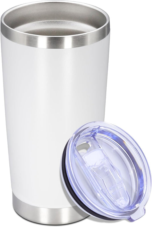 20 oz Tumbler with lid Double Wall Vacuum Insulated Tumblers Stainless Steel Coffee Mug Travel Coffee Tumbler Powder Coated Tumbler Cup Keep Hot&Cold - (White 1 Pack)