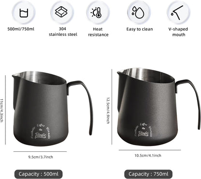 Milk Frothing Pitcher 750ML - Espresso Steaming Pitcher with Large Handle and V-Spout,Stainless Steel Milk Frothing Cup for Cappuccino, Latte Art,Coffee Machine Accessories