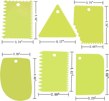 6pcs Cake Scraper Decorating Comb and Icing Smoother Reusable Bread Cream Pizza Cutter-Green