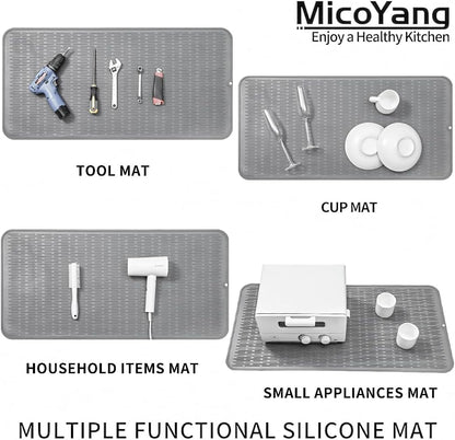 Silicone Dish Drying Mat for Multiple Usage,Easy clean,Eco-friendly,Heat-resistant Silicone Mat for Kitchen Counter or Sink,Refrigerator or Drawer Liner Grey 5XL 36inches x 18inches