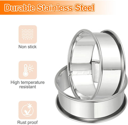 HARFINGTON 8pcs Crumpet Rings 2.36" Nonstick Round Cake Ring Stainless Steel Double Rolled English Pastry Rings for Kitchen Baking Crumpet Dessert, Silver