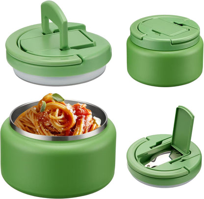 Soup Thermo for Hot Food Kids 13.5oz Lunch Containers with Buckle Lid Wide Mouth Hot Food Jar Vacuum Insulated Stainless Steel Bento Box Leakproof with Spoon(Green)