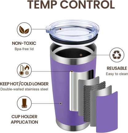 MEWAY 20oz Tumbler 12 Pack Double Wall Vacuum Insulated Travel Mug Bulk, Stainless Steel Tumblers with Lid and Straw, Durable Powder Coated Coffee Cups for Cold & Hot Drinks (Purple, 12)