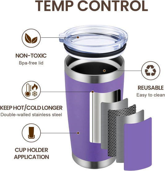 MEWAY 20oz Tumbler 8 Pack Double Wall Vacuum Insulated Travel Mug Bulk, Stainless Steel Tumblers with Lid and Straw, Durable Powder Coated Coffee Cups for Cold & Hot Drinks (Purple, 8)