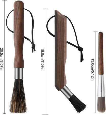 3PCS Professional Coffee Brush, Coffee Grinder Brush Set, Natural Boar Bristles Black Walnut Handle Espresso Machine Cleaning Tool, Coffee Cleaner Brushes Coffee Tool for Barista Home Kitchen