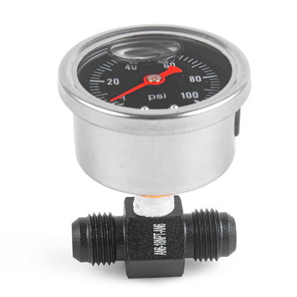 Universal 0-100psi Fuel Pressure Gauge 1/8" NPT Oil Press Gauge with 6AN Male to 6AN Male Fuel Pressure Fitting Adapter