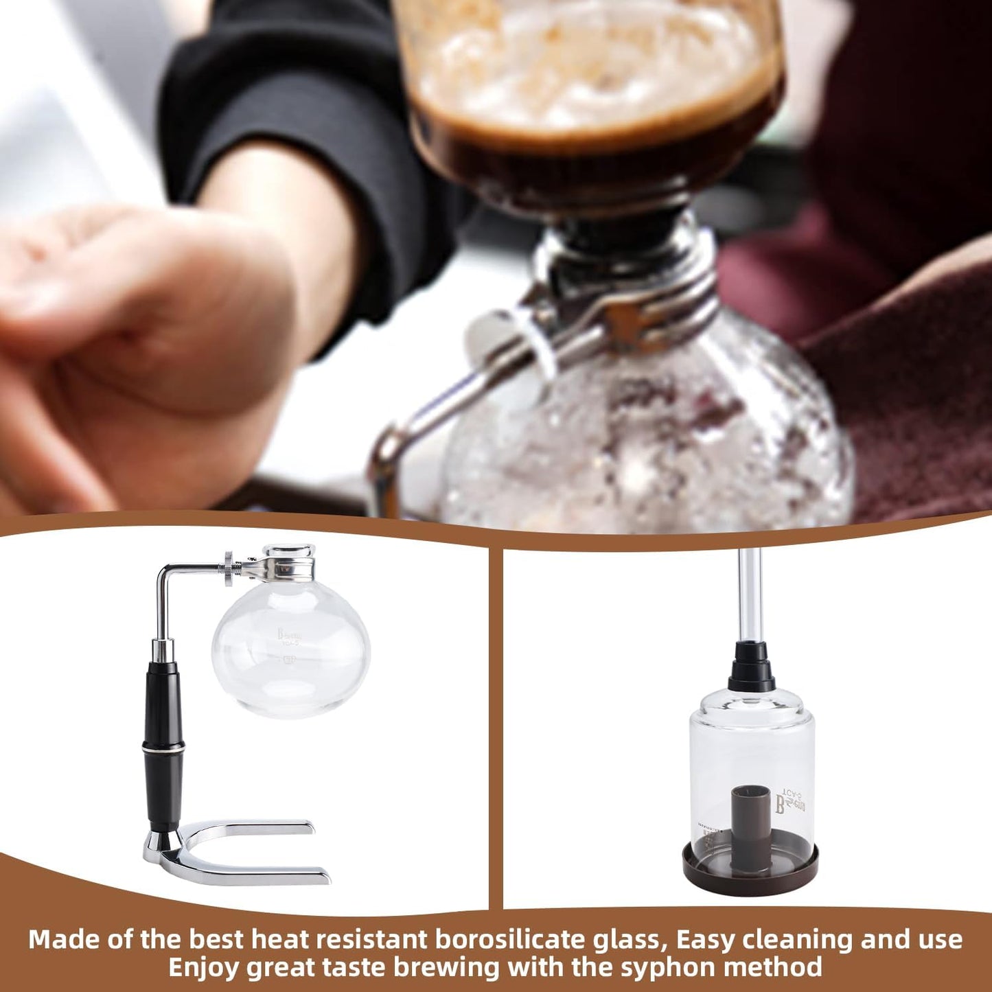 Amarine 5-Cup Tabletop Siphon Coffee Maker, 16 Ounce, Clear with Alcohol Burner (TCA-5)