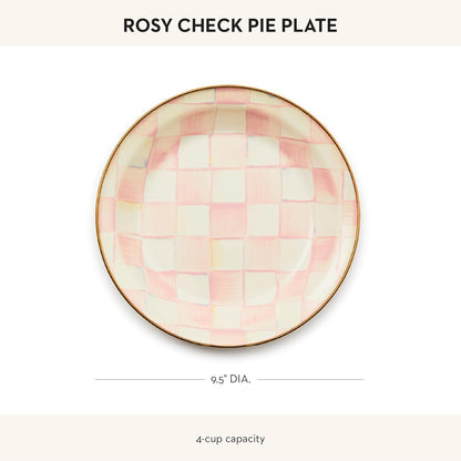 MACKENZIE-CHILDS Enamel Pie Plate, Ovenproof Pie Pan for Cooking and Serving, Pink-and-White Rosy Check