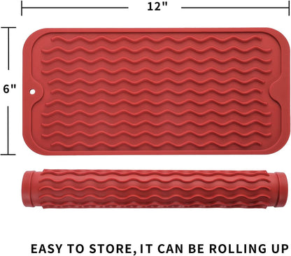 Silicone Dish Drying Mat for Multiple Usage,Easy clean,Eco-friendly,Heat-resistant Silicone Mat for Kitchen Counter or Sink,Refrigerator or Drawer Liner Red S 12 inches x 6 inches