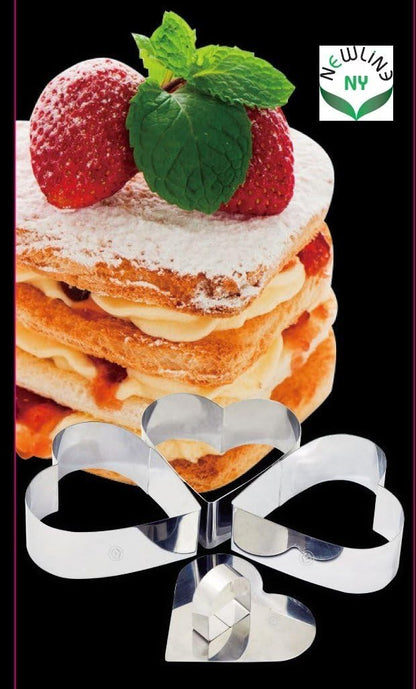 Newline NY Stainless Steel Dessert Rings (4 Pcs) Heart Shape Molded Salads, Pastries Mousse Molding Layering Cutter