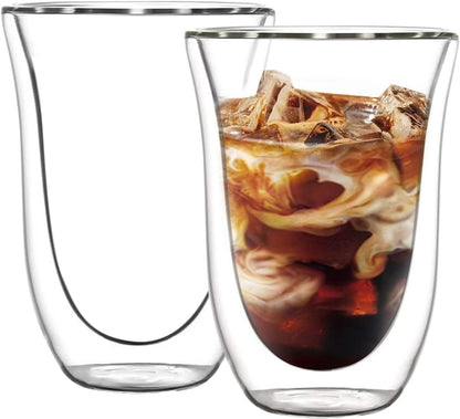 12OZ Large Double Wall Glass Cups, Clear Mugs, Espresso Cups Set of 2 Clear Expresso Shots Cup, Double Wall Insulated Espresso Mugs, Tazas de Cafe Expreso, Microwave Dishwasher Safe 330ML