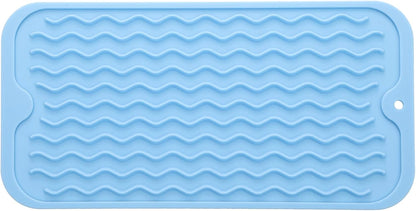 Silicone Dish Drying Mat for Multiple Usage,Easy clean,Eco-friendly,Heat-resistant Silicone Mat for Kitchen Counter or Sink,Refrigerator or Drawer Liner Light Blue S 12 inches x 6 inches