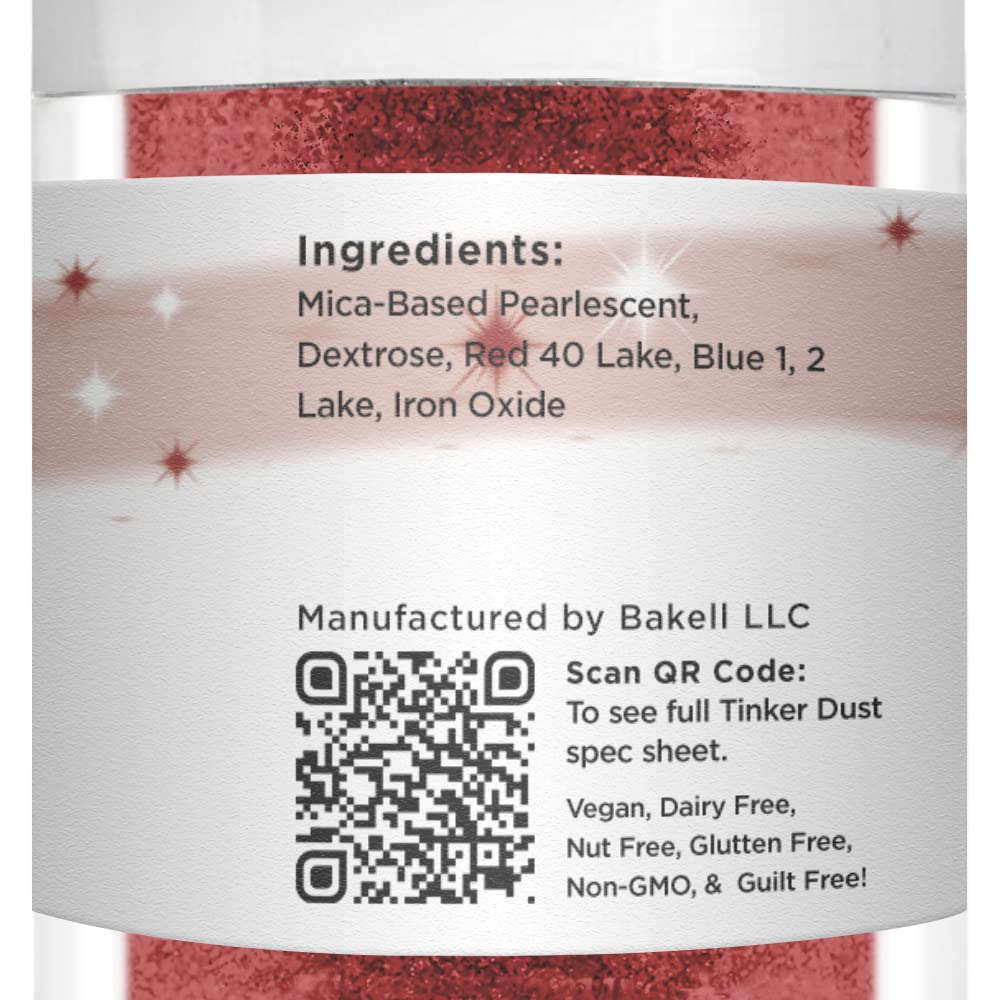 BAKELL Christmas Red Edible Glitter, 25 Grams | TINKER DUST Edible Glitter | KOSHER Certified | 100% Edible Glitter | Cakes, Cupcakes, Cake Pops, Drinks, Dessert Vegan Glitter & Dusts (25g, Christmas Red)