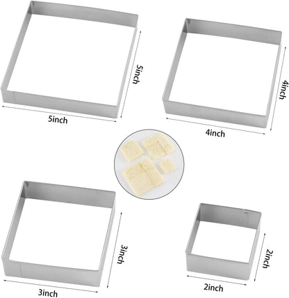Square cookie cutters ANCKNE Stainless Steel Rectangle Biscuit Molds Square Pastry Molds Fondant Cake Cookie Cutter Set (2 "and 3" and 4 "and 5") 4pcs