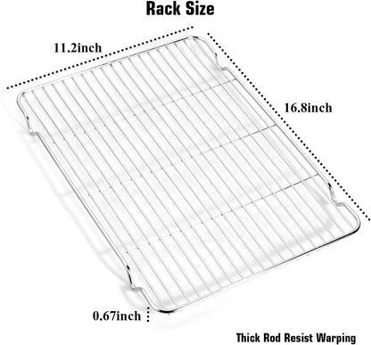 Wildone Baking Sheet & Rack Set [2 Sheets + 2 Racks], Stainless Steel Cookie Pan with Cooling Rack, Size 17.3 x 12.2 x 1 Inch, Non Toxic & Heavy Duty & Easy Clean