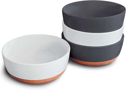 Mora Ceramic Flat Bowls Set of 4-25 oz- For Soup, Salad, Rice, Cereal, Breakfast, Dinner, Serving, Oatmeal, etc - Microwave, Dishwasher and Oven Safe Bowl for Eating and Kitchen- Vanilla & Charcoal