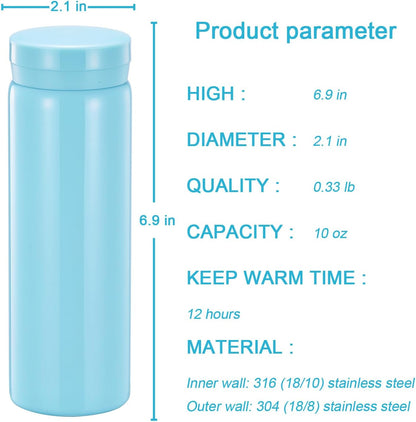 10oz Mini Water Bottle Stainless Steel Thermos Small Flask - Insulated Vacuum, Leak Proof, Keeps Drinks Hot/Cold - Ideal for Coffee, Tea, Water-6PC