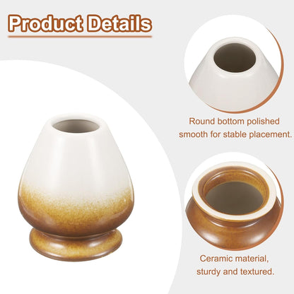 HARFINGTON Ceramic Chasen Stand 70mm Matcha Whisk Holder Teas Set Whisks Stand Traditional Matcha Tea Chasen Holder Tea Set Accessories for Tea Tasting, Brown/White