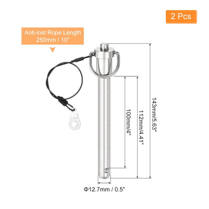 uxcell 2 Pcs Quick Release Pin, 1/2" x 4" (Dia. x L) Push-Button Ball Locking Pin, 304 Stainless Steel, Silver