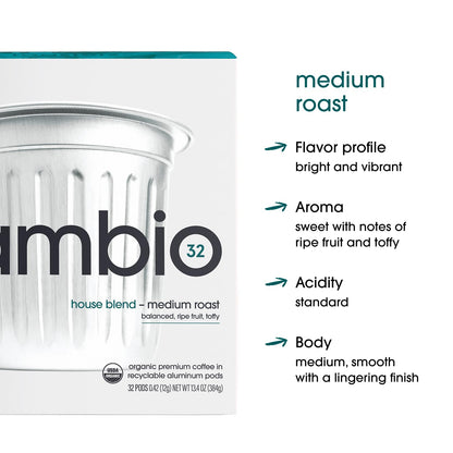 Cambio Roasters House Blend Coffee Pods - Medium Roast K Cup Coffee, Works With Keurig, 10 Count