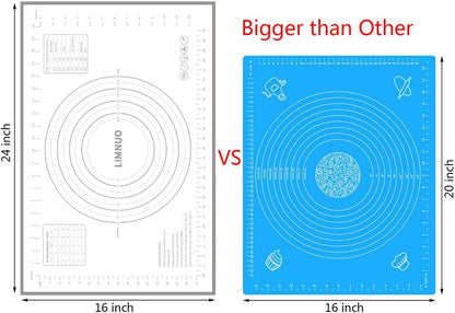 Silicone Baking Mat，Non Stick Rolling Dough with Measurements for Pie Pizza Cookies Fondant Making，Extra Thick Non Slip Silicone Pastry Mat