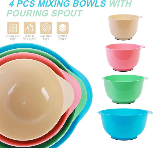 BoxedHome Classic Mixing Bowl Set, BPA Free Plastic, Microwave and Dishwasher Safe, 4.5 quarts (Pink/Cyan)
