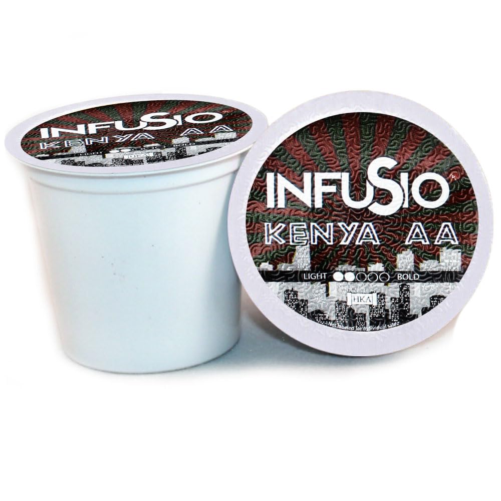 InfuSio Coffee Pods 96 Count Kenya AA Medium Dark Roast Single serve Coffee pods for Keurig K Cup® Brewers - InfuSio Premium Roasted Keurig 2.0 Compatible
