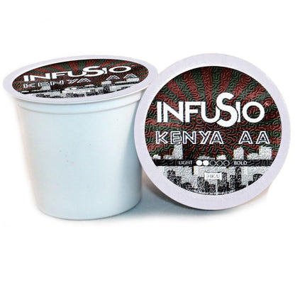 InfuSio Coffee Pods 96 Count Kenya AA Medium Dark Roast Single serve Coffee pods for Keurig K Cup® Brewers - InfuSio Premium Roasted Keurig 2.0 Compatible