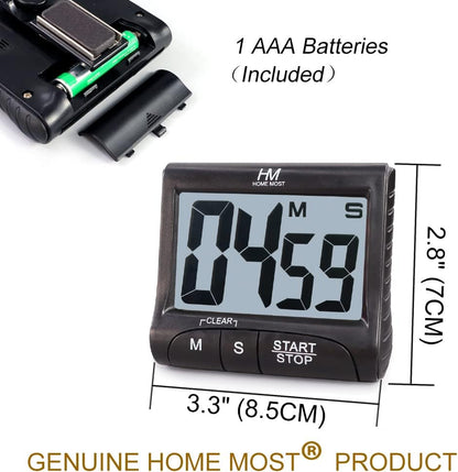 2-Pack Large Display Kitchen Timer - 3" Digital Timer Magnetic Back Loud Alarm - Black Cooking Timers for Kitchen Teachers Students Games Meetings - Sports Timers for Workouts Exercise