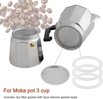 2/3/6/9/12 Cup Gasket & Filter For Stovetop Espresso Coffee Makers, Rubber Seal For Stove Top Coffee Maker Moka Pot, Silicone Gasket Seals, Espresso Machine Replacement Parts(3 cup)