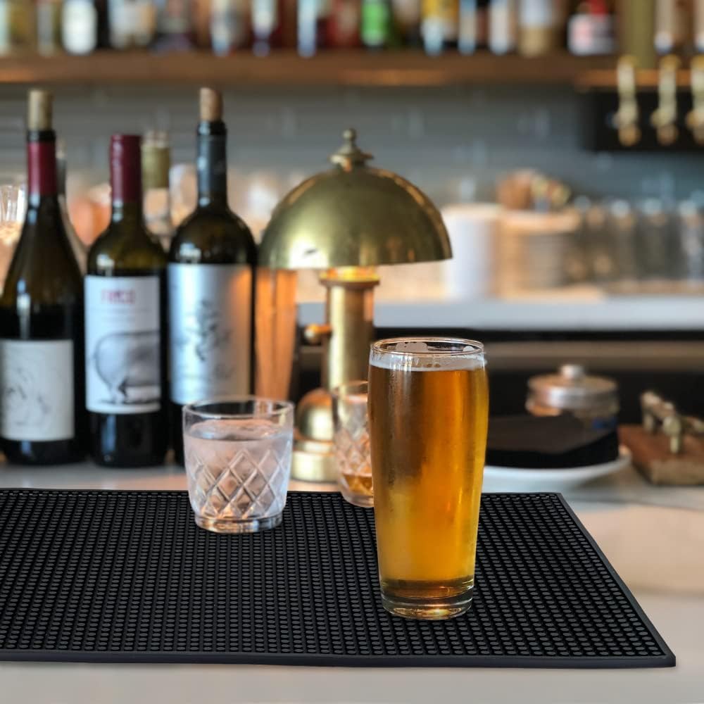 Large Size Thicker Bar Mat for Countertop,Dish Drying Mat, Coffee Bars, Tea Bar,Under Sink Storage Mat 12X24''( Black)